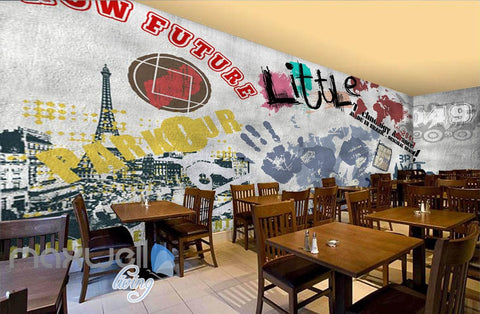 Image of 3D Graffiti Paris Tower Words Wall Murals Wallpaper Wall Art Decals Decor IDCWP-TY-000126