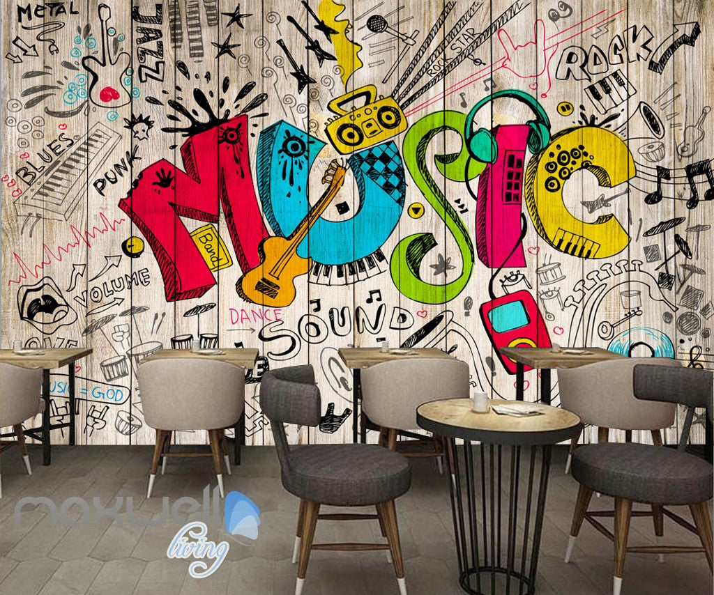 3D Graffiti Music Color Board Wall Murals Wallpaper Wall Art Decals Decor IDCWP-TY-000127