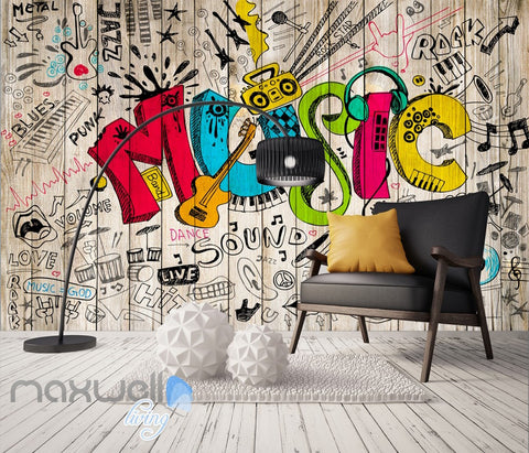 Image of 3D Graffiti Music Color Board Wall Murals Wallpaper Wall Art Decals Decor IDCWP-TY-000127