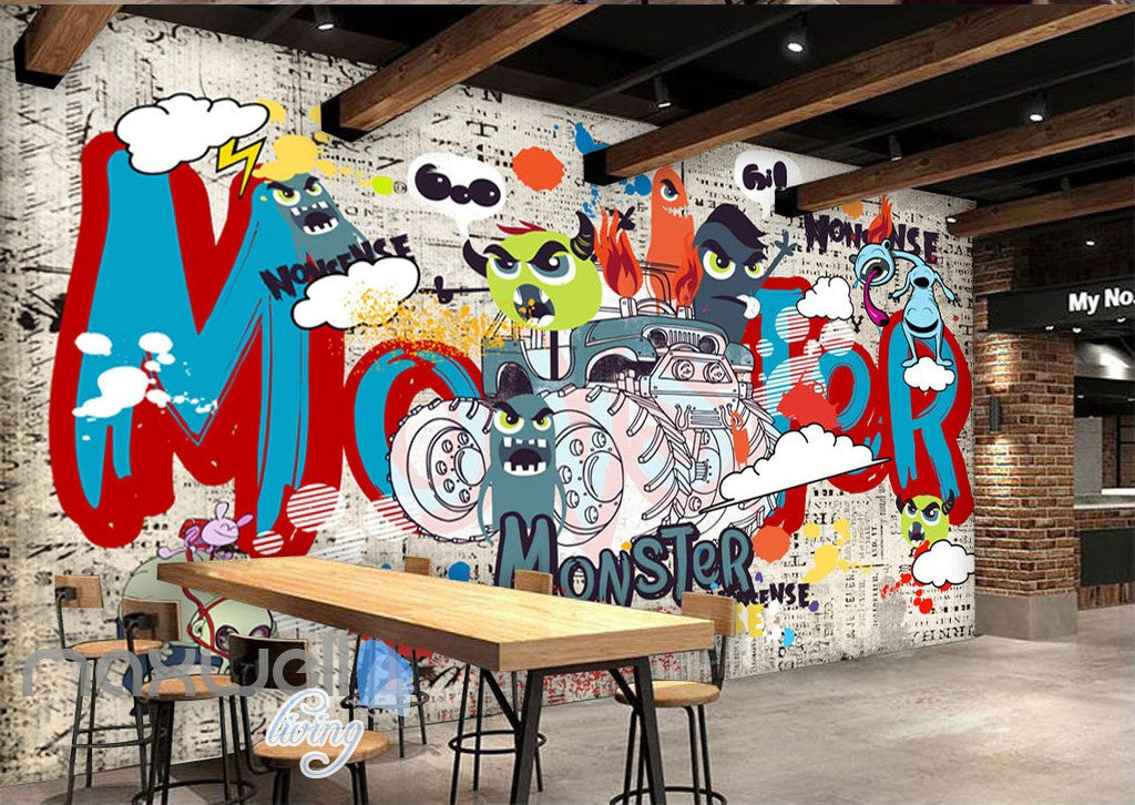 3D Graffiti Monster Car Wall Murals Wallpaper Wall Art Decals Decor IDCWP-TY-000128