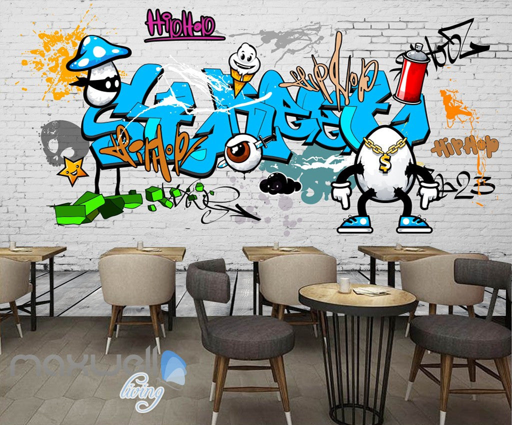 3D Graffiti Blue Letters Egg Dollar Wall Murals Wallpaper Wall Art Decals Decor IDCWP-TY-000129