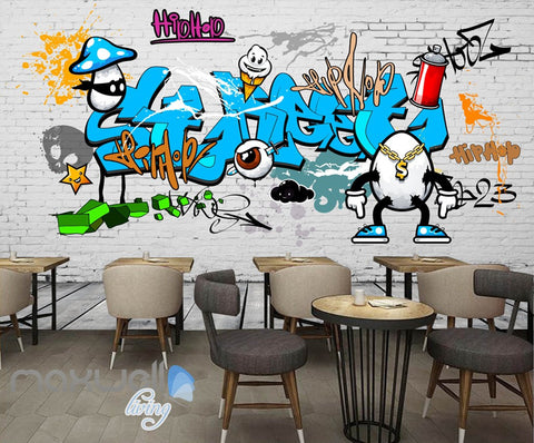 Image of 3D Graffiti Blue Letters Egg Dollar Wall Murals Wallpaper Wall Art Decals Decor IDCWP-TY-000129