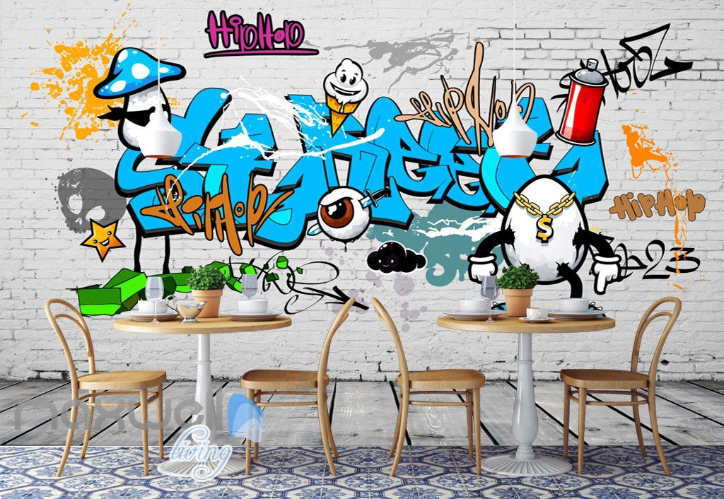 3D Graffiti Blue Letters Egg Dollar Wall Murals Wallpaper Wall Art Decals Decor IDCWP-TY-000129