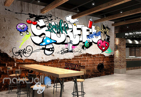 Image of 3D Graffiti Street Heart Cherry Wall Murals Wallpaper Wall Art Decals Decor IDCWP-TY-000130