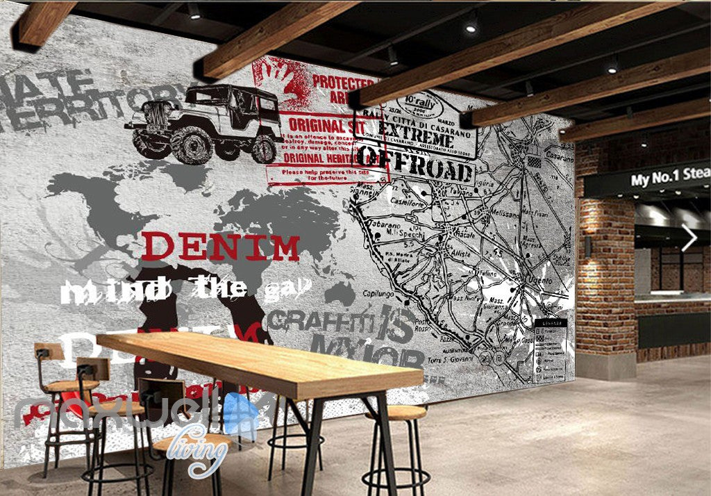 3D Retro Graffiti Denim Offroad Stamp Wall Murals Wallpaper Wall Art Decals Decor IDCWP-TY-000140