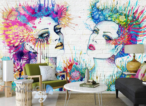 Image of 3D Graffiti Paint Women Bricks Wall Murals Wallpaper Wall Art Decals Decor IDCWP-TY-000141