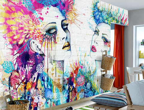 Image of 3D Graffiti Paint Women Bricks Wall Murals Wallpaper Wall Art Decals Decor IDCWP-TY-000141