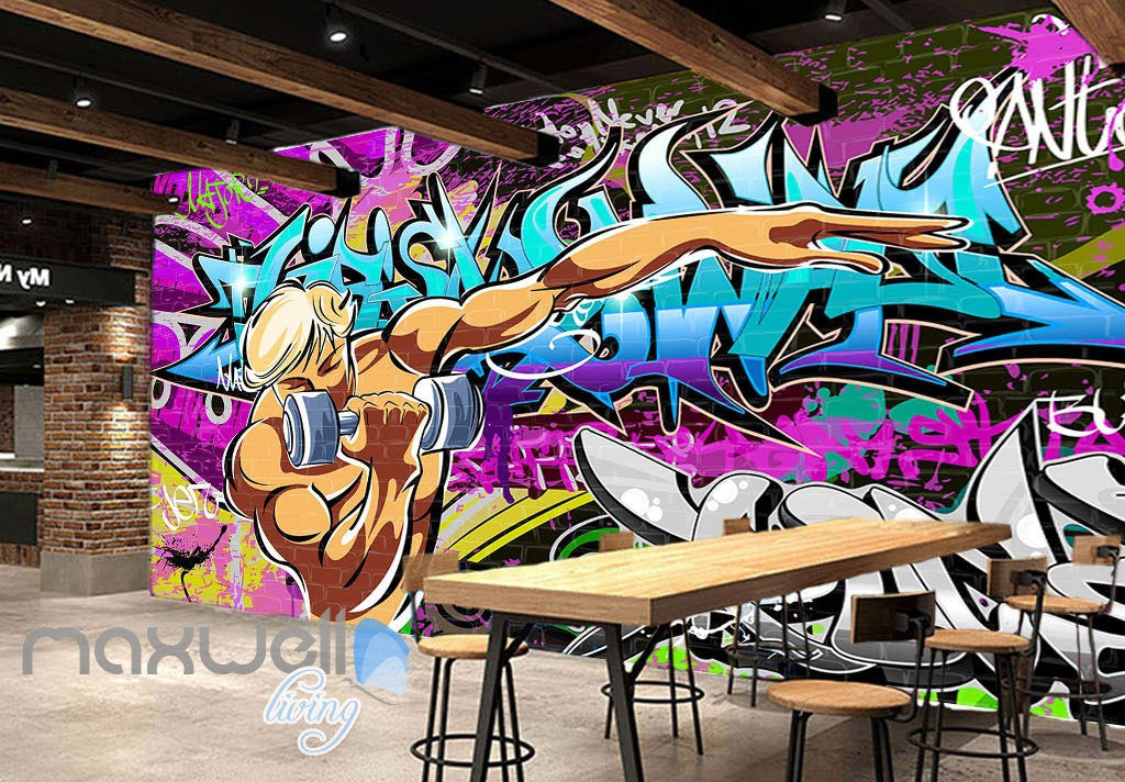 3D Graffiti Letters Gym Wall Murals Wallpaper Wall Art Decals Decor IDCWP-TY-000142