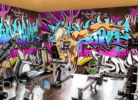 Image of 3D Graffiti Letters Gym Wall Murals Wallpaper Wall Art Decals Decor IDCWP-TY-000142