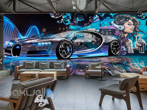 Image of 3D Graffiti Racing Car Music Girl Wall Murals Wallpaper Wall Art Decals Decor IDCWP-TY-000143