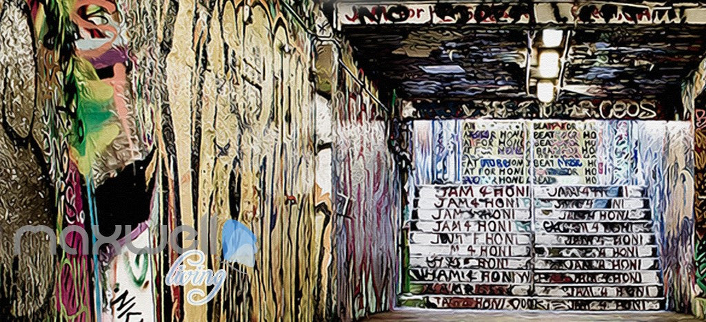 3D Graffiti Underground Tunnel Stair Wall Murals Wallpaper Wall Art Decals Decor  IDCWP-TY-000147