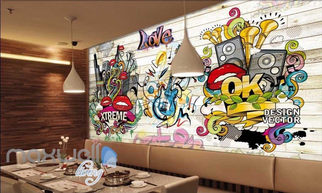 3D Graffiti Board Lips Love Music Wall Murals Wallpaper Wall Art Decals Decor IDCWP-TY-000148