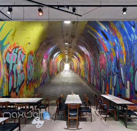 Image of 3D Graffiti Tunnel Buniess Office Wall Murals Wallpaper Wall Art Decals Prints IDCWP-TY-000151