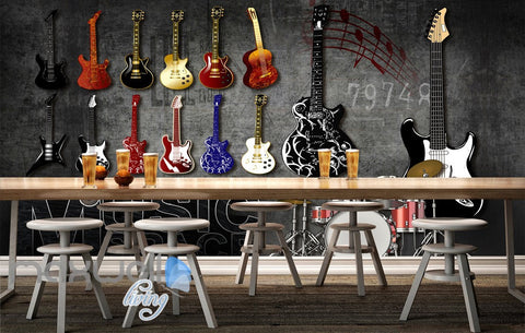 Image of 3D Graffiti Drum Guitars Instrument Music Wall Murals Wallpaper Art Decals Prints  IDCWP-TY-000152