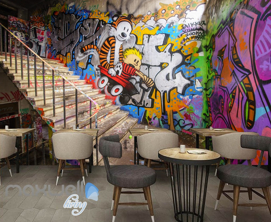 3D Graffiti Stairs Tiger Wall Mural – IDecoRoom