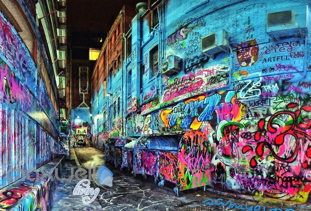 3D Graffiti Blue Street Night Art Wall Murals Wallpaper Art Decals Print Decor IDCWP-TY-000156