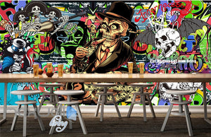 3D Graffiti Mr. Skull Bat Wall Mural Wallpaper Art Decals Prints Decor IDCWP-TY-000158