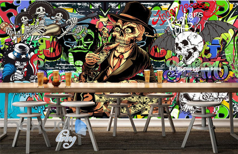 Image of 3D Graffiti Mr. Skull Bat Wall Mural Wallpaper Art Decals Prints Decor IDCWP-TY-000158