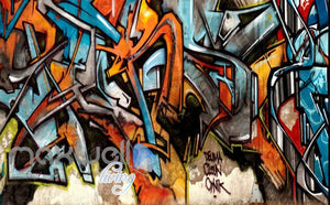 3D Graffiti Abstract Orange Blue Letter Wall Murals Wallpaper Art Decals Prints  IDCWP-TY-000161