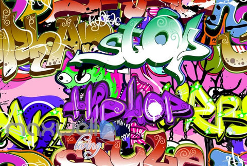 Image of 3D Graffiti Hiphop Stop Color Letter Wall Murals Wallpaper Decals Prints Decor IDCWP-TY-000174