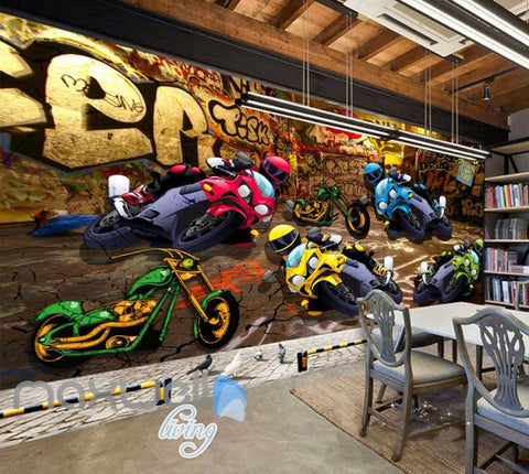 Image of 3D Graffiti Motorbike Speed Street Art Wall Murals Wallpaper Decals Prints Decor IDCWP-TY-000181