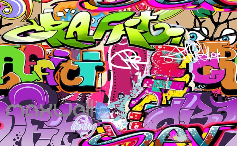 3D Graffiti Eyes Abbstract Letters Art Wall Murals Wallpaper Decals Print Decor IDCWP-TY-000185