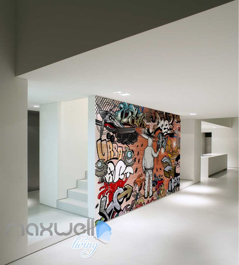3D Graffiti Urban Plane Man Girl Art Wall Murals Wallpaper Decals Prints Decor IDCWP-TY-000187