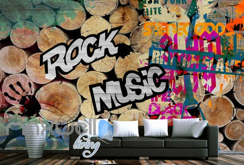 Image of 3D Graffiti Wood Log Rock Music Hand Wall Murals Wallpaper Decals Prints Decor IDCWP-TY-000194