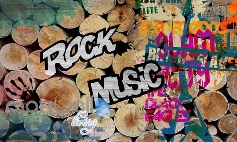 Image of 3D Graffiti Wood Log Rock Music Hand Wall Murals Wallpaper Decals Prints Decor IDCWP-TY-000194