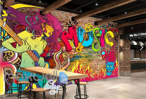 Image of 3D Graffiti Heavy Music Monster Fire Wall Murals Wallpaper Decals Prints Decor IDCWP-TY-000196