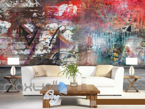 Image of 3D Graffiti Red Color Theme Urban Street Art Wall Murals Wallpaper Decals Print IDCWP-TY-000200