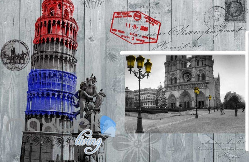 3D Graffiti Italy Pisa Paris Travel Post Card Wall Murals Wallpaper Decals Print IDCWP-TY-000201
