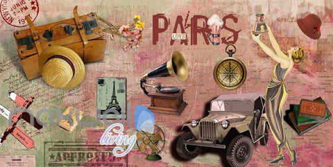 Image of 3D Graffiti Vintage Paris Jeep Phonograph Art Wall Murals Wallpaper Decals Print IDCWP-TY-000204