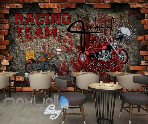 Image of 3D Graffiti Break Brick Skull Motorbike Speed Wall Murals Wallpaper Decals Print IDCWP-TY-000205