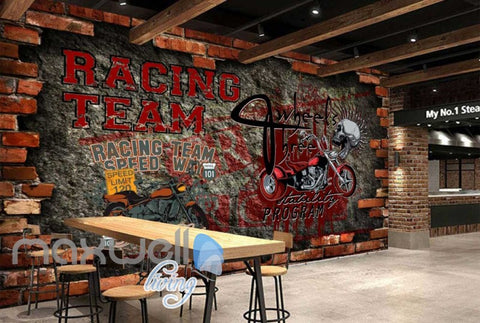 Image of 3D Graffiti Break Brick Skull Motorbike Speed Wall Murals Wallpaper Decals Print IDCWP-TY-000205