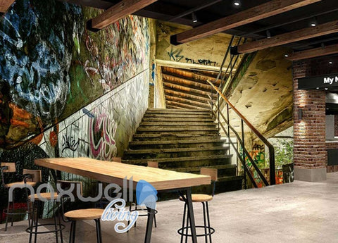 Image of 3D Graffiti Step Stair Abandoned Building Art Wall Murals Wallpaper Decals Print IDCWP-TY-000209