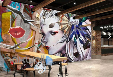 Image of 3D Graffiti Girl Lip Princess Street Art Wall Murals Wallpaper Decal Print Decor IDCWP-TY-000211
