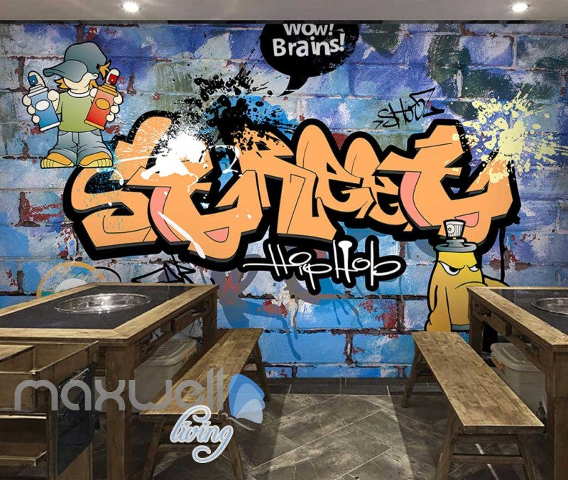 3D Graffiti Brains Street Hiphop Boys Art Wall Mural Wallpaper Decal Print Decor IDCWP-TY-000212