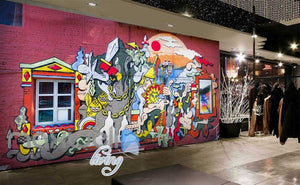 3D Graffiti Window Castle Sun Cloud Art Wall Murals Wallpaper Decals Print Decor IDCWP-TY-000221