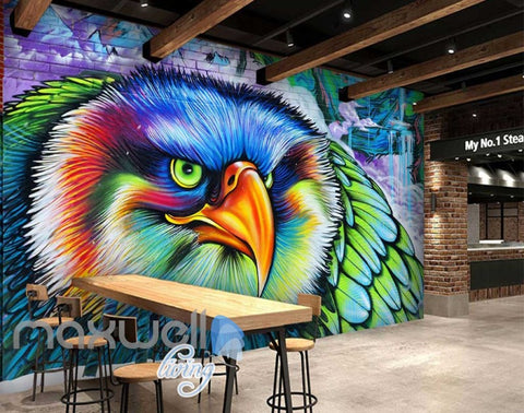 Image of 3D Graffiti Eagle Green Theme Street Wall Murals Wallpaper Decals Prints Decor IDCWP-TY-000227