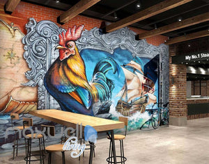 3D Graffiti Rooster Sail Boat Paint Wall Murals Wallpaper Decals Prints Decor IDCWP-TY-000228