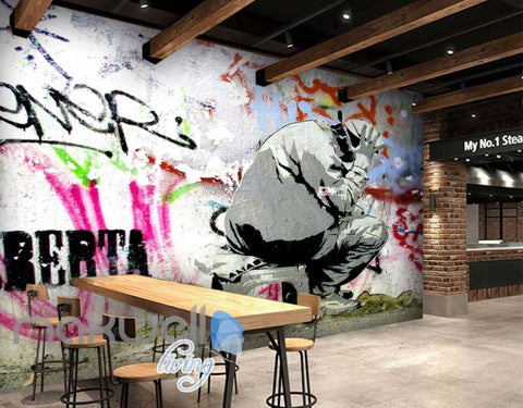 Image of 3D Graffiti Thinking Man Street Art Wall Murals Wallpaper Decals Prints Decor IDCWP-TY-000236