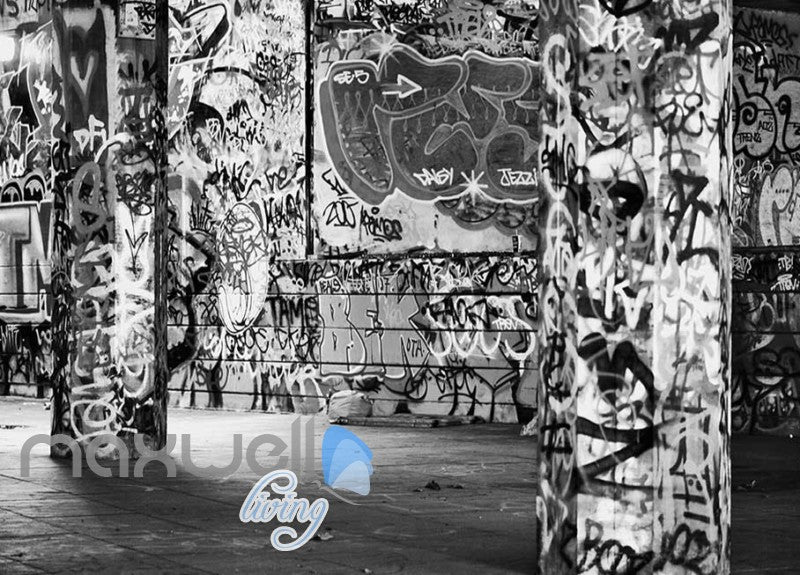 3D Graffiti Black White Letters Word Wall Murals Wallpaper Decals Prints Decor IDCWP-TY-000237