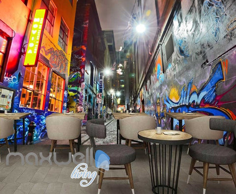 Image of 3D Graffiti Night Street Paint Art Building Wall Murals Wallpaper Decals Prints IDCWP-TY-000248