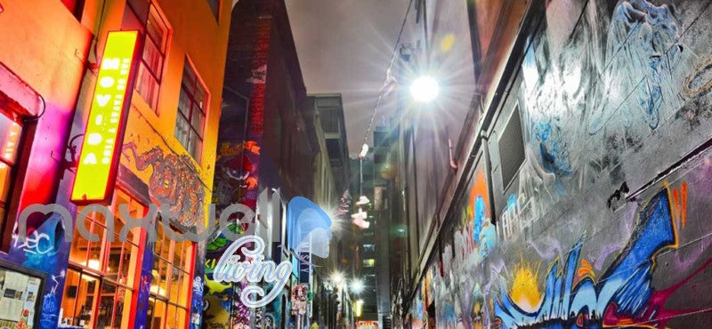 3D Graffiti Night Street Paint Art Building Wall Murals Wallpaper Decals Prints IDCWP-TY-000248