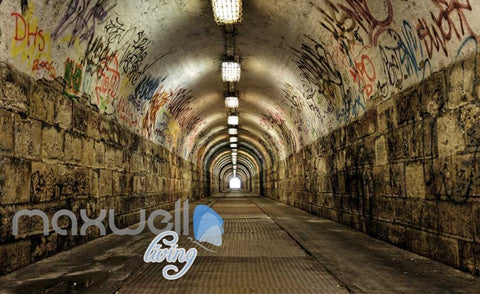 Image of 3D Graffiti Brick Tunnel Street Art Wall Murals Wallpaper Decals Prints Decor IDCWP-TY-000251