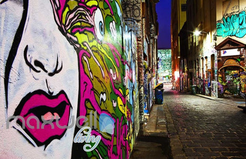 Image of 3D Graffiti Lady Lips Eyeball Street Art Wall Murals Wallpaper Decal Print Decor IDCWP-TY-000253