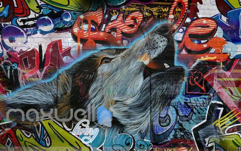 Image of 3D Graffiti Wild Wolf Abstract Street Art Wall Murals Wallpaper Decals Prints IDCWP-TY-000273