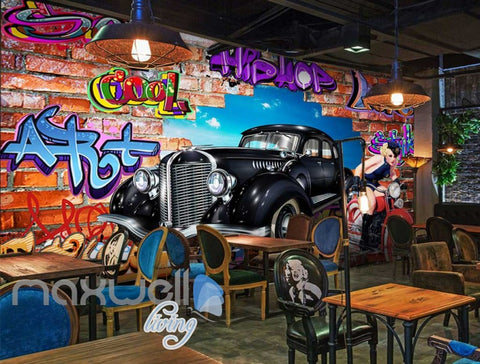 Image of 3D Graffiti Vintage Car Motorbike Break Wall Murals Wallpaper Decals Print Decor IDCWP-TY-000275