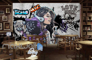 3D Graffiti Techno Music Dog Street Art Wall Murals Wallpaper Decals Print Decor IDCWP-TY-000280